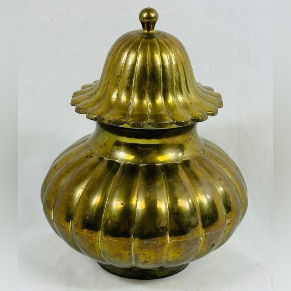 Vintage Solid Brass Ginger Jar